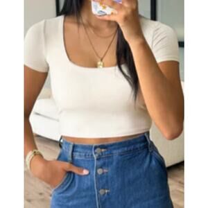 $36 New Talulah Square neck Ribbed Crop Tee - off white - Large